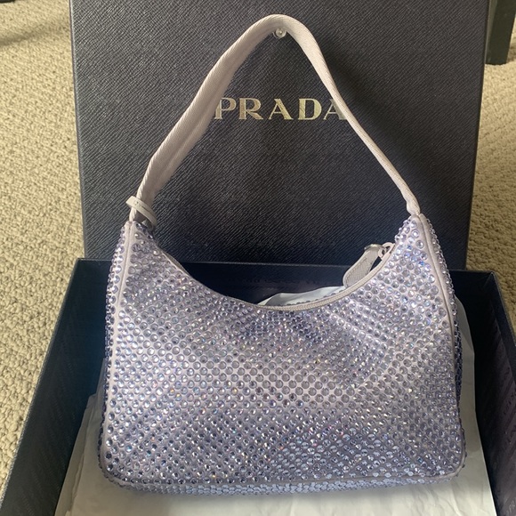Authentic Iconic Lavender Prada Satin Mini Bag With Crystals - Picture 7 of 9